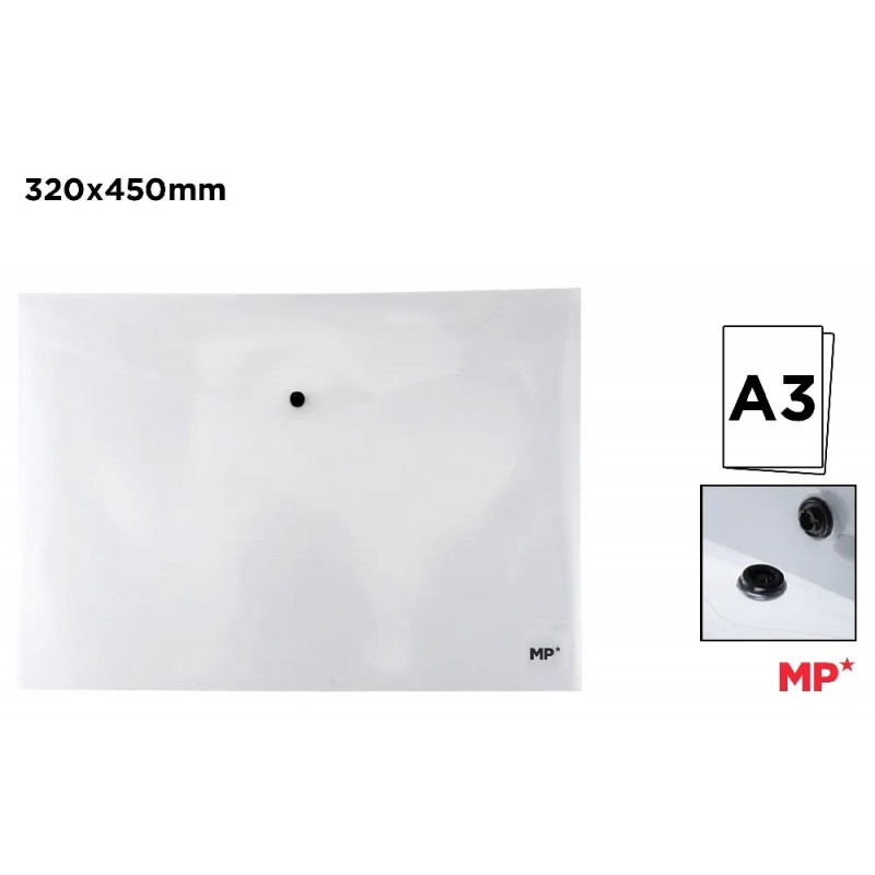 CARPETA SOBRE CIERRE BOTÓN A3 TRANSPARENTE