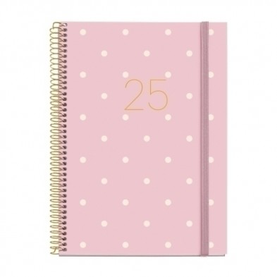 AGENDA ANUAL (2025) MIQUELRIUS GRAFICA ESPIRAL tapa EXTRA con GOMA PLUS 155x213 D/P POLKA DOTS