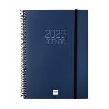 AGENDA ANUAL (2025) FINOCAM ESPIRAL OPAQUE ESPIRAL tapa PP con GOMA E10 155x212 S/V APAIS. AZUL