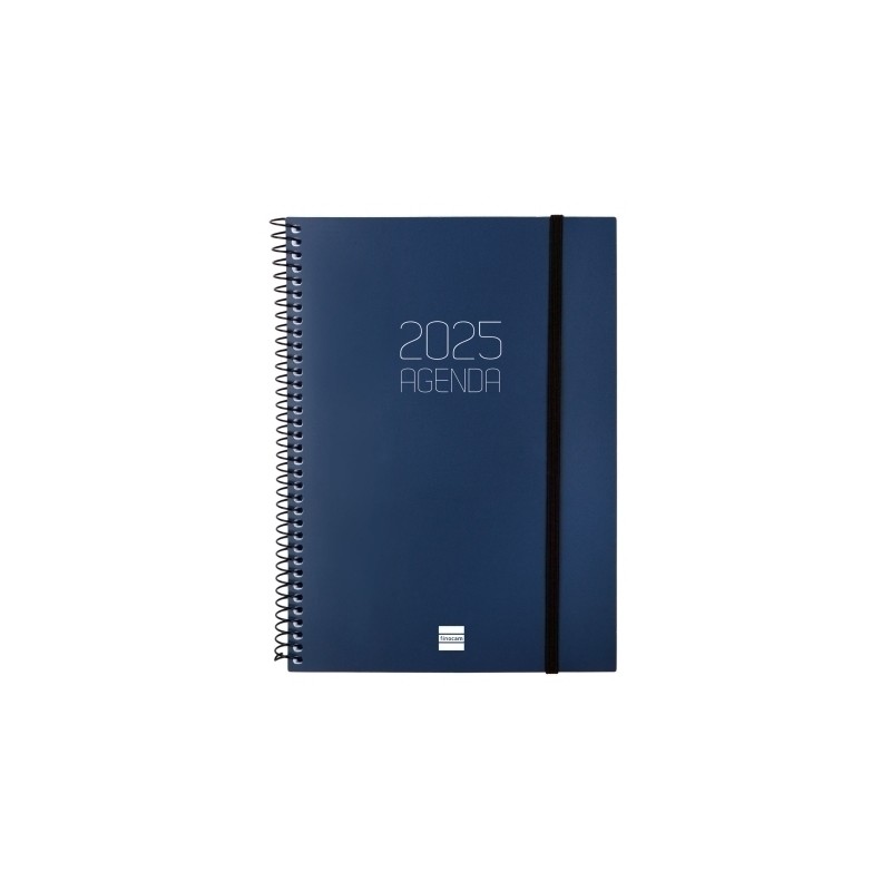 AGENDA ANUAL (2025) FINOCAM ESPIRAL OPAQUE ESPIRAL tapa PP con GOMA E10 155x212 S/V APAIS. AZUL