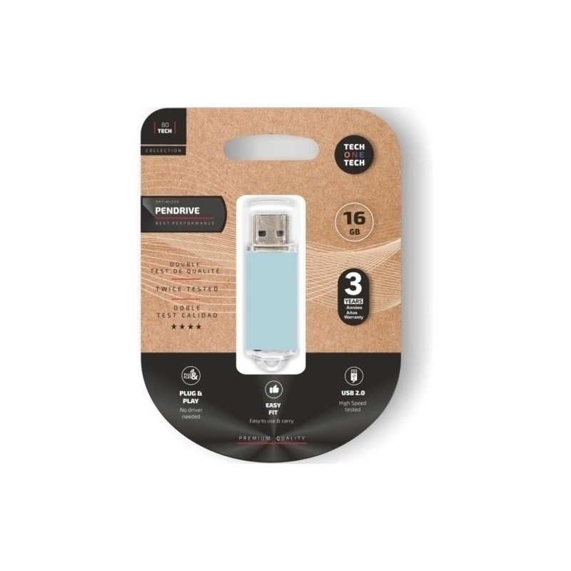 MEMORIA USB 16GB TECH-ONE-TECH BASIC 2.0 BASIC BLUE SKY (Incluye Canon LPI de 0.24 €)