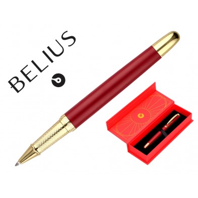 Boligrafo belius soiree aluminio color art deco granate y dorado tinta azul caja de diseño.