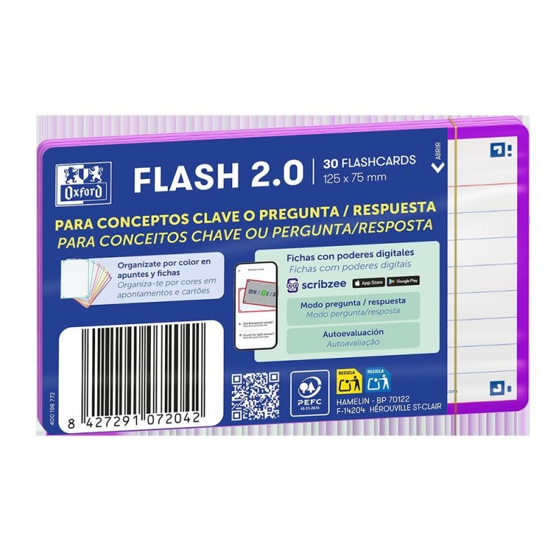 FLASHCARDS 2.0 A7 75X125 30 FICHAS RAYADAS MORADA