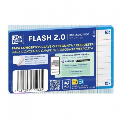 FLASHCARDS 2.0 A7 75X125 30 FICHAS RAYADAS TURQUESA