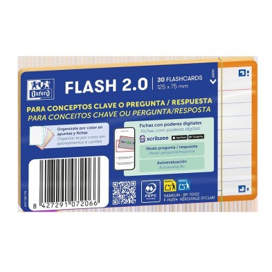 FLASHCARDS 2.0 A7 75X125 30 FICHAS RAYADAS NARANJA