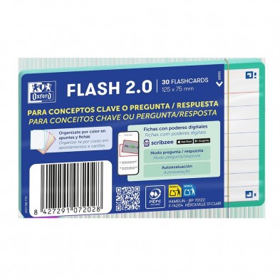 FLASHCARDS 2.0 A7 75X125 30 FICHAS RAYADAS ICE MINT
