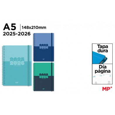 AGENDA ESCOLAR A5 DIA PAGINA TAPA DURA 2025