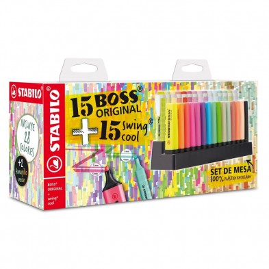 SET MARCADORES STABILO BOSS + SWING COOL DESKSET 30 UNID