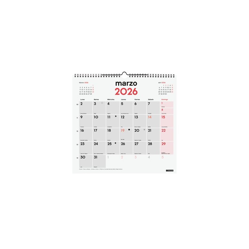 CALENDARIO (2026) FINOCAM PARED MENSUAL PARA ESCRIBIR L 340x320
