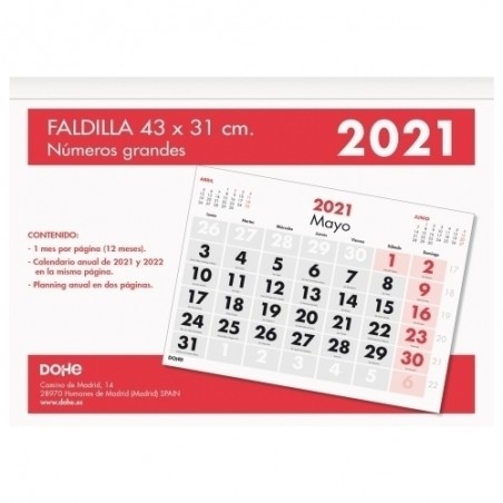 FALDILLA CALENDARIO 2021 43X31CM