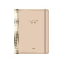 AGENDA ANUAL (2026) DOHE VELVET ESPIRAL tapa EXTRA con GOMA 140x200 D/P BEIGE