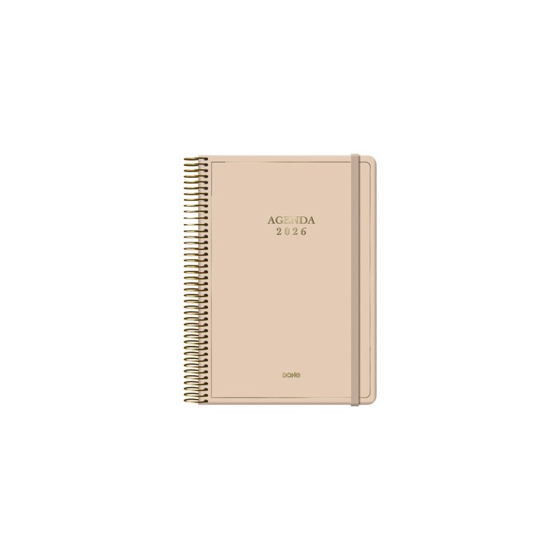 AGENDA ANUAL (2026) DOHE VELVET ESPIRAL tapa EXTRA con GOMA 140x200 D/P BEIGE