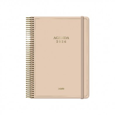 AGENDA ANUAL (2026) DOHE VELVET ESPIRAL tapa EXTRA con GOMA 140x200 D/P BEIGE