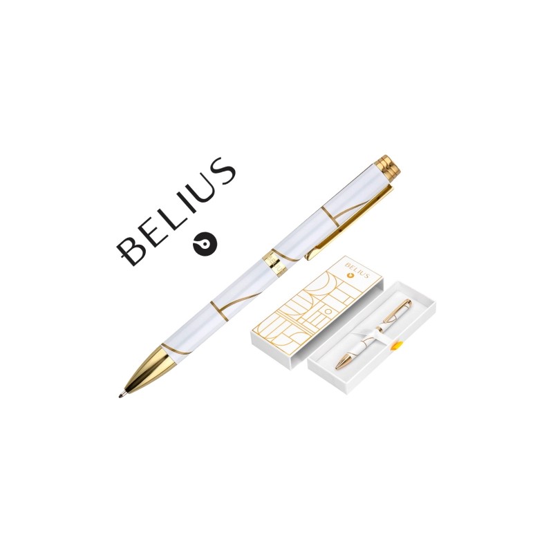 BOLIGRAFO BELIUS CARTE BLANCHE BLANCO Y DORADO TINTA AZUL