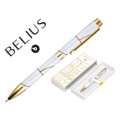 BOLIGRAFO BELIUS CARTE BLANCHE BLANCO Y DORADO TINTA AZUL