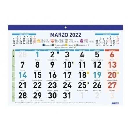CALENDARIO (2022) FINOCAM FALDILLA MENSUAL NUMEROS GRANDES F93 30x21