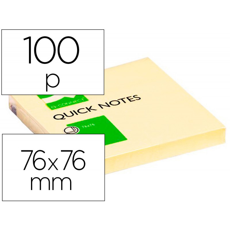 Bloc de notas adhesivas quita y pon q-connect 76x76 mm con 100 hojas.